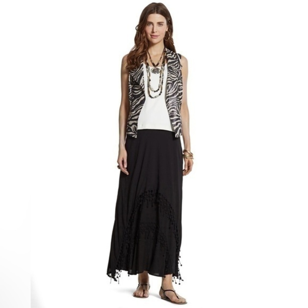 Chico’s Black Label Lainey High-Low Tiered Maxi Skirt Sz 2 Large